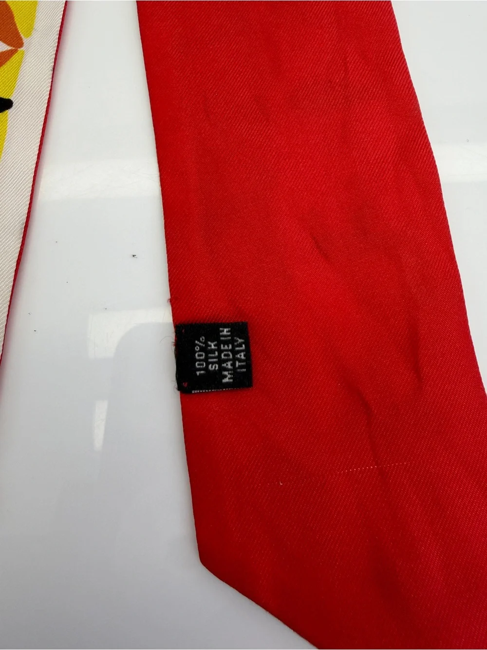 Prada Geometric Red & Multicolor Twilly Scarf